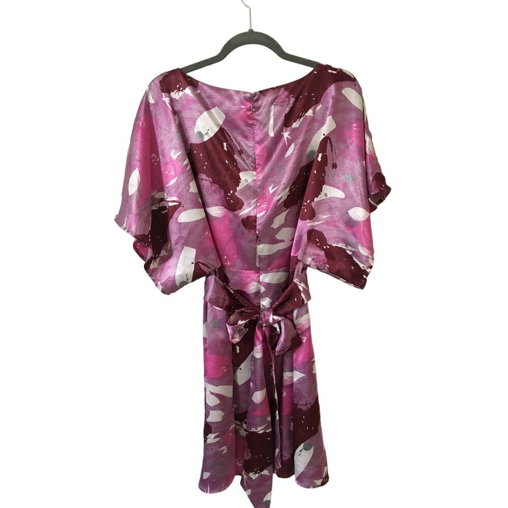 Vertigo Paris Large Pink Lavender Maroon White Gray Belted Kimono Sleeve Dress - Picture 3 of 4
